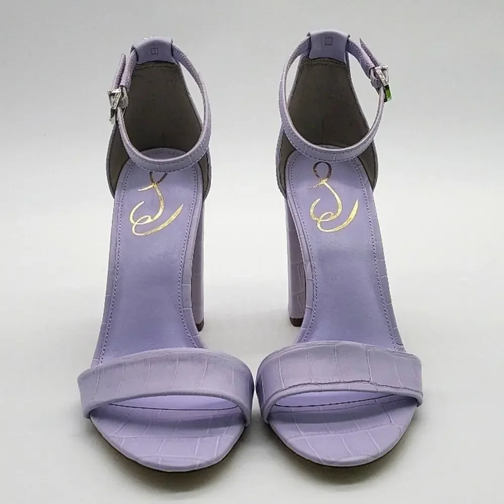 Sam Edelman Yaro Lilac Croc Leather Block Heel Sandals Women’s 7.5 New With Box